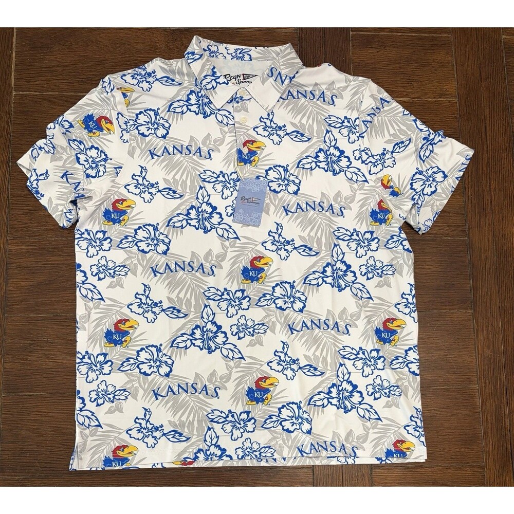 Men’s Reyn Spooner Size M Kansas KU Jayhawks White Performance Polo NWT